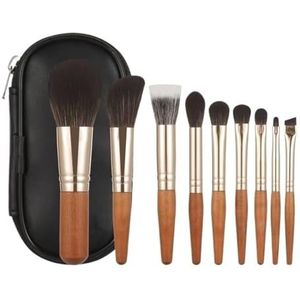 Make-up Kwastenset 9-delige kleine make-upborstelset met borsteltas Make-upborstel met houten handvat Draagbare make-upborstelset oor Gezicht en Ogen