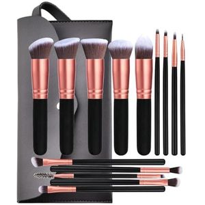 Make-up Kwastenset 14-delige make-upborstelset met opbergtas Make-upborstel Foundation Blending Cosmetische borstelset oor Gezicht en Ogen (Color : A, Size : O)