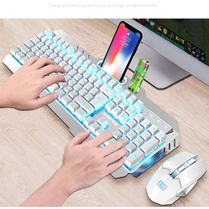 670 wireless charging gaming glow keyboard en muisset (Wit ice blue)