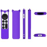 Cat Ears Shape Silicone Protective Case Cover For Apple TV 4K 4th Siri Remote Controller(Purple)