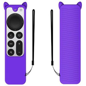 Cat Ears Shape Silicone Protective Case Cover For Apple TV 4K 4th Siri Remote Controller(Purple)