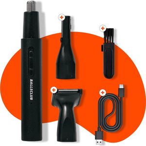 Neushaartrimmer voor Mannen | 3-in 1 Neustrimmer en Oortrimmer + Baardtrimmer + Wenkbrauwtrimmer | Oplaadbaar | Trim zonder pijn of irritatie | De Sidekick van Balls Club