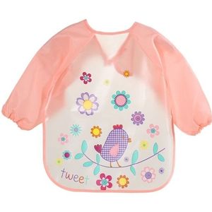 Baby slabbetjes waterdichte lange mouw schort  grootte: One Size (roze vogel)