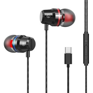 USB-C/type-C-interface in ear Wired Mega Bass oortelefoon met Mic (zwart)