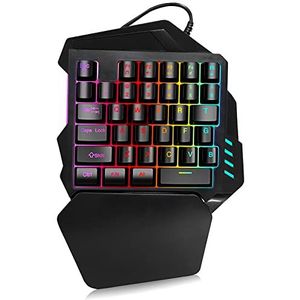 RGB-gamingtoetsenbord met één hand, 5 multimediatoetsen 35-toetsen gaming mini mechanisch toetsenbord USB-bedraad regenboog-backlict-toetsenbord met één hand met polssteun, voor game/kantoor