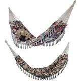 Jacquard Canvas Double Plus Hammock Outdoor Indoor Tassel Hammock