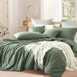 Lanqinglv Parure de lit 155 x 220 cm - 100% microfibre douce et agréable - Avec fermeture éclair et taies d'oreiller de 80 x 80 cm - Vert sauge