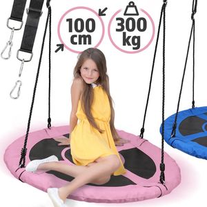 GoodVibes - Nestschommel voor Buiten/Binnen - Maximale Belasting 300kg - Diameter 100cm - Ronde schommel - Bordschommel - Tuinschommel - Hangschommel - Schommel voor meerdere kinderen - Roze