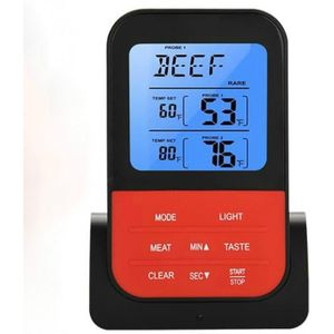 LCD digitale voedsel thermometer met dubbele sonde sensoren timer (zwart)