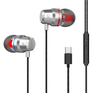 USB-C/type-C-interface in ear Wired Mega Bass oortelefoon met Mic (zilver)