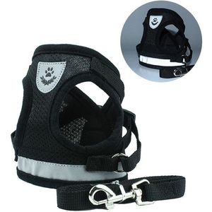 Verstelbare polyester mesh reflecterende vest lood leiband voor huisdier hond  maat: L (zwart)