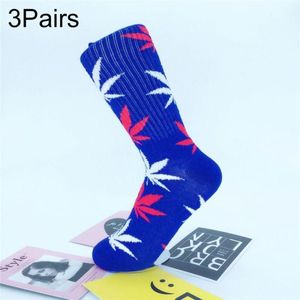 3 Pairs High Tube Hemp Leaves Female Men Trend Wild Maple Leaf Students Cotton European and American Style Socks(Blue Red and White)