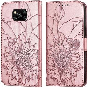 Smartphone Flip-hoesjes Slanke hoes compatibel met Xiaomi Poco X3/Poco X3 Pro/Poco X3 NFC portemonnee-hoes met kaarthouder, reliëf bloemenhoes lederen folio flip-hoes schokbestendige beschermhoes Comp