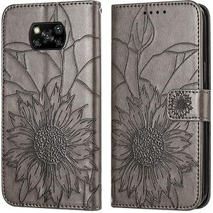 Smartphone Flip-hoesjes Slanke hoes compatibel met Xiaomi Poco X3/Poco X3 Pro/Poco X3 NFC portemonnee-hoes met kaarthouder, reliëf bloemenhoes lederen folio flip-hoes schokbestendige beschermhoes Comp