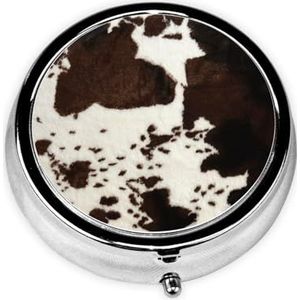 Bruine Koeienhuid Art Print Pillendoos 3 Compartiment Kleine Pil Case met Spiegel Pil Organizer voor Outdoor Reizen Pocket Purse