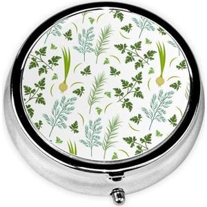 Basil Tijm Dille & Rozemarijn Print Pillendoos 3 Compartimenten Kleine Pillenetui met Spiegel Pillen Organizer voor Outdoor Travel Pocket Purse
