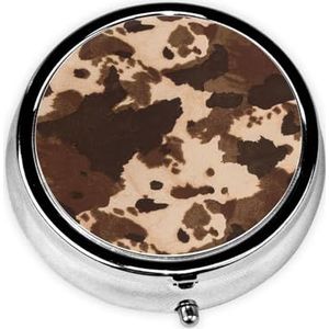 Bruine Koeienhuid Art Print Pillendoos 3 Compartiment Kleine Pil Case met Spiegel Pil Organizer voor Outdoor Reizen Pocket Purse