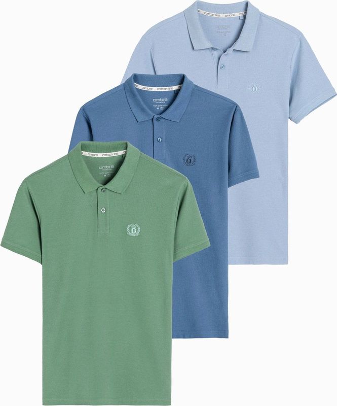 Ombre - Poloshirt Heren - Groen Blauw Lichtblauw - Combi 3 Stuks