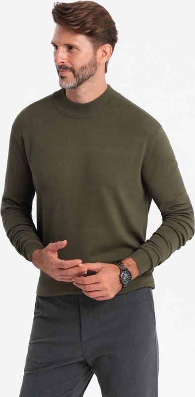 Ombre - Italianstyle - Heren Sweater - Groen Olijf - Half Turtleneck