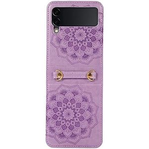 BZN for Samsung Galaxy Z Flip5 Mandala Embossing Fold lederen telefoonhoes (rood) (blauw) (paars) enz (Color : Purple)