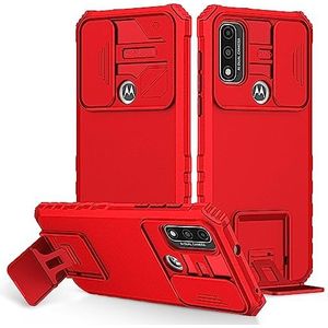 KAVUUN for Motorola Moto G52 Stereoscopische Houder Sliding Camshield Phone Case(Paars)(Wit)(Roze) etc (Color : Red)