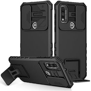 KAVUUN for Motorola Moto G52 Stereoscopische Houder Sliding Camshield Phone Case(Paars)(Wit)(Roze) etc (Color : Black)