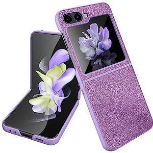 BZN for Samsung Galaxy Z Flip5 5G Glitterpoeder Skin PU All-inclusive telefoonhoes (zwart) (rood) (paars) enz. (Color : Purple)