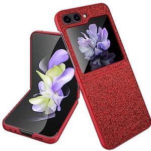 BZN for Samsung Galaxy Z Flip5 5G Glitterpoeder Skin PU All-inclusive telefoonhoes (zwart) (rood) (paars) enz. (Color : Red)