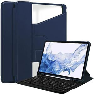 BZN for Samsung Galaxy Tab S9 360 Rotatie Transparant Smart Leather Case met Toetsenbord (Zwart) (Donkergroen) (Hemelsblauw) etc (Color : Dark Blue)