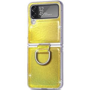 BZN for Samsung Galaxy Z Flip4 Laser Huidskleur Veranderende PC Telefoon Case met Ring(Rood)(Roze)(Wit) etc (Color : Gold)