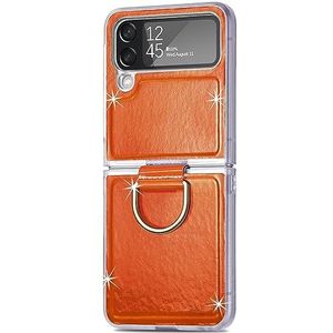 BZN for Samsung Galaxy Z Flip4 Laser Huidskleur Veranderende PC Telefoon Case met Ring(Rood)(Roze)(Wit) etc (Color : Orange)