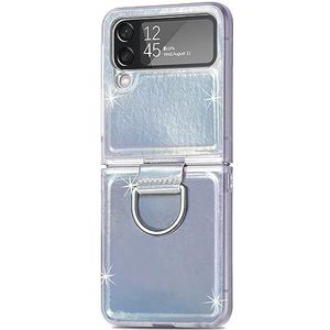 BZN for Samsung Galaxy Z Flip4 Laser Huidskleur Veranderende PC Telefoon Case met Ring(Rood)(Roze)(Wit) etc (Color : White)