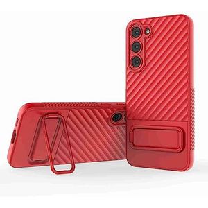 BZN for Samsung Galaxy S23+ 5G golvende textuur TPU-telefoonhoes met lensfilm (grijs) (blauw) (rood) enz. (Color : Red)