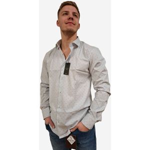 Napoli Uomo - Overhemd - Wit met Zwarte Print - Italiaans - Regular Pasvorm