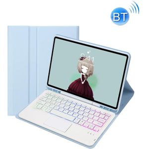 T102B-as Skin Feel Pen Slot Touch Pad Backlight Bluetooth Toetsenbord Lederen Tablet Case voor iPad 10.2 2021 & 2020 & 2019/Air 2019/Pro 10.5 (Sky Blue)