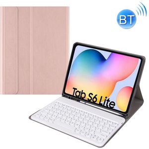 Round Cap Bluetooth Keyboard Leather Case with Pen Slot for Samsung Galaxy Tab S6 Lite / S7 / A7 10.4 2020  Specification:without Touchpad(Rose Gold+White Keyboard)