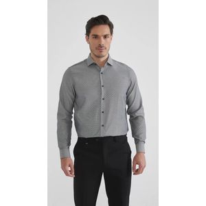 Yves Enzo - Heren Overhemd - Grijs - Slim Fit - Strijkvrij - Print