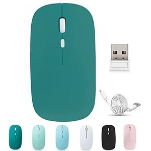 BlueBose Draadloze Bluetooth-muis, oplaadbaar, 3 snelheden DPI, stil, compatibel met elke laptop/iPad/Mac/pc, draadloze nano-USB-ontvanger (cyaan)