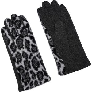 Handschoenen Dames  panterprint Handschoenen Warm Touch Grijs - Trendy handschoenen voor winter look - handschoenen met bontrand - Handschoenen touchscreen