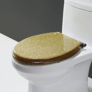 Toiletbril soft close toiletbril Hars glitter toiletbril, sprankelende toiletbrilhoes rond ovaal, eenvoudige installatie en reiniging, softclose toiletbril, goud (Color : Gold)