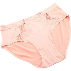 2 stuks Elegante dames elastische slips met kant decoratie, Maat XL kleur TAN