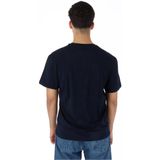 North Sails - T-shirt - Blauw - Katoen - Korte Mouwen met Geribbelde Halslijn