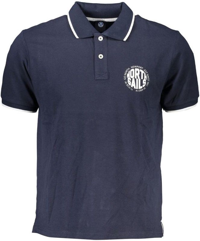 Classic Fit - Poloshirt - Blauw - Korte Mouwen - 2 Knopen - Stijlvolle Print