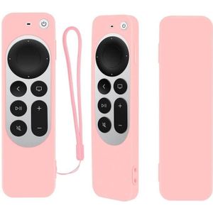 Silicone Protective Case Cover with Rope For Apple TV 4K 4th Siri Remote Controller(Pink)