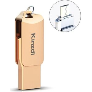 Kinzdi 64GB USB 2.0 Android-telefoon en computer Roterende metalen U-schijf voor tweerlei gebruik V8 (rosgoud)