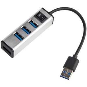 USB tot 4 USB 3.0 Ports Aluminium Hub met schakelaar