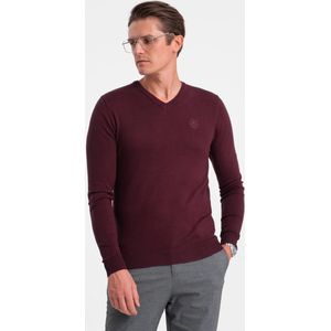 Ombre - Heren V-Hals Sweater - Ribgebreide Boorden - Bordeaux - Italianstyle