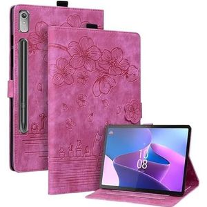2023 Leuke Kat Bloem Bedrukt Flio Stand Cover Case Geschikt for Lenovo Tab P12 Xiaoxin Pad Pro 12.7 inch (Color : Rose red, Size : For Lenovo P12 12.7 inch)