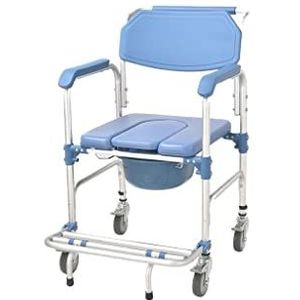FKJLUN Lichtgewicht rolstoel Mobility Aids Zitstoel met wiel, Bad Toilet Rolstoel, Duurzame Douche Transport Stoel met vergrendeling, Comfort Reisstoel Rolstoel (Kleur: blauw)