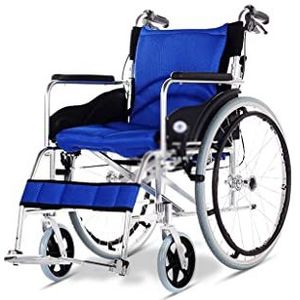 Lichtgewicht rolstoel mobiliteitshulpmiddelen draagbare ultralichte aluminium rolstoel, blauw opvouwbaar transport rolstoel, 18 inch stoel, duwrolstoel comfort reisstoel rolstoel (kleur: blauw)